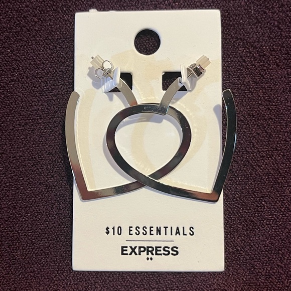 Express Silver Heart Hoop Earrings - New With Tags - Picture 3 of 7